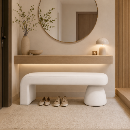 Bancheta Decorativa Moderna pentru Hol sau Dormitor, Design Asimetric, 100 x 40 x 40 cm, Alb [1]
