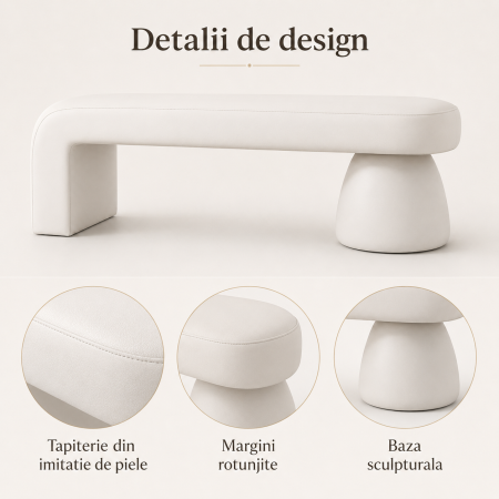 Bancheta Decorativa Moderna pentru Hol sau Dormitor, Design Asimetric, 100 x 40 x 40 cm, Alb [2]
