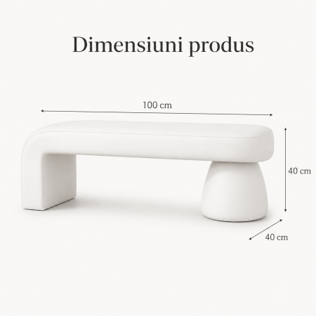 Bancheta Decorativa Moderna pentru Hol sau Dormitor, Design Asimetric, 100 x 40 x 40 cm, Alb [4]