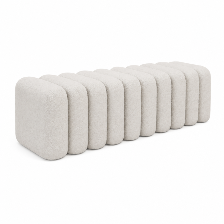 Casă și Îngrijire - Bancheta Decorativa pentru Hol sau Dormitor, Design Modular Rotunjit, Material Boucle, Cadru din Lemn Masiv, 100x37x36 cm, Alb