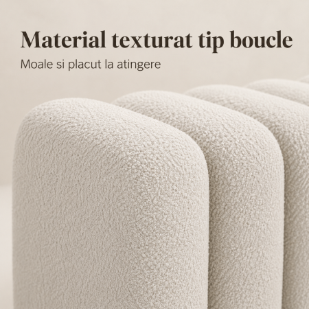 Bancheta Decorativa pentru Hol sau Dormitor, Design Modular Rotunjit, Material Boucle, Cadru din Lemn Masiv, 100x37x36 cm, Alb [1]
