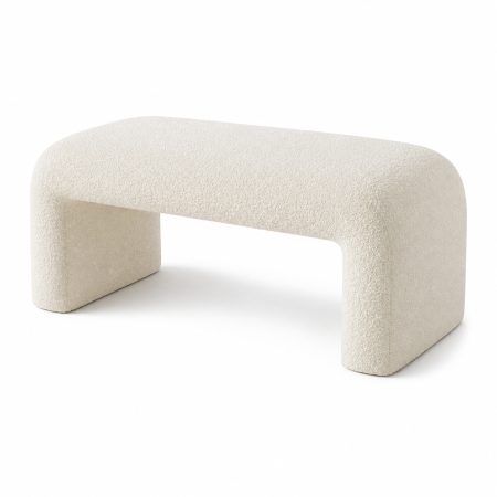 Casă și Îngrijire - Bancheta Decorativa Tapitata pentru Hol sau Dormitor, 100x35x42 cm, Material Boucle/Teddy, Colturi Rotunjite, Design Modern, Alb Ivory