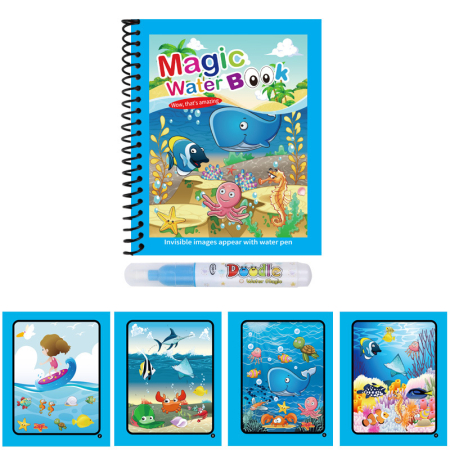 Jocuri Educative și Logice - Carte de Colorat cu Apa, Reutilizabila – Model Zoo / Subacvatic / Panda
