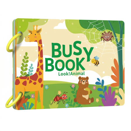 Carte Senzoriala Interactiva Busy Book – Tematica Animale, cu Piese Detasabile Velcro [0]