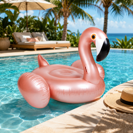 Colac Gonflabil Flamingo XXL, 150 x 120 x 100 cm, Manere pentru Stabilitate, pentru Piscina si Plaja, PVC Rezistent, Roz [4]