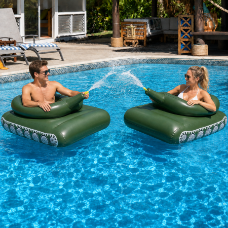 Colac Gonflabil tip Tanc cu Tun de Apa, 165 x 95 cm, pentru Piscina si Plaja, Verde Militar [5]
