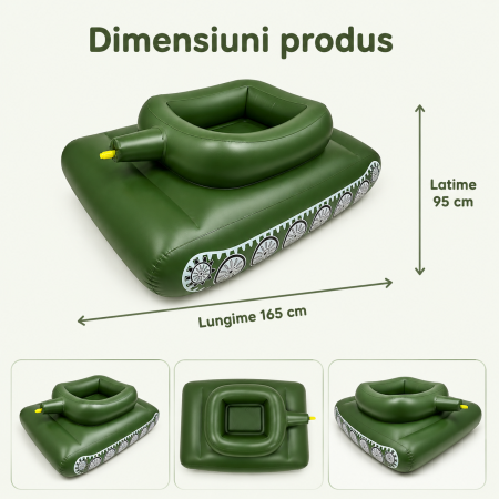 Colac Gonflabil tip Tanc cu Tun de Apa, 165 x 95 cm, pentru Piscina si Plaja, Verde Militar [6]