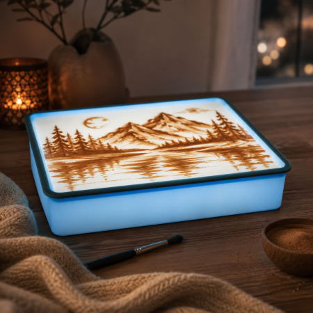 Cutie Luminoasa pentru Desen cu Nisip, Set Creativ pentru Copii cu Iluminare LED, Alimentare USB, Nisip si Accesorii, 40x28x9 cm, Mov/Albastru [2]