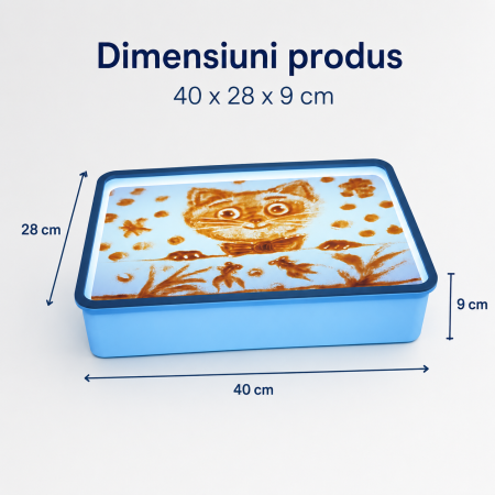 Cutie Luminoasa pentru Desen cu Nisip, Set Creativ pentru Copii cu Iluminare LED, Alimentare USB, Nisip si Accesorii, 40x28x9 cm, Mov/Albastru [3]