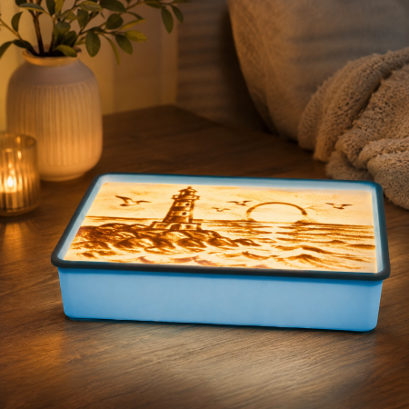 Jocuri Educative și Logice - Cutie Luminoasa pentru Desen cu Nisip, Set Creativ pentru Copii cu Iluminare LED, Alimentare USB, Nisip si Accesorii, 40x28x9 cm, Mov/Albastru