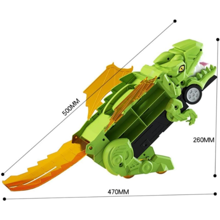 DinoMax Transporter – Camionul care Inghite Masini, 8 Masinute Metalice, Pista de Lansare, Depozitare Inteligenta [4]