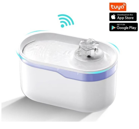 Casă și Îngrijire - Dispenser automat apa animale tip fantana, sistem filtrare 5 nivele, conexiune aplicatie Tuya, zgomot redus, 2.8L, Alb