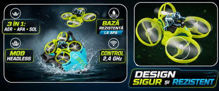 Drona Transformabila 3 in 1 cu Telecomanda, Zbor, Hovercraft pe Apa si Deplasare pe Sol, Acrobatii 360°, Material EPP Rezistent la Impact [3]