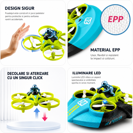 Drona Transformabila 3 in 1 cu Telecomanda, Zbor, Hovercraft pe Apa si Deplasare pe Sol, Acrobatii 360°, Material EPP Rezistent la Impact [2]