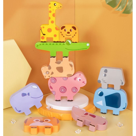 Joc cu 10 animale din lemn de stivuit in echilibru, Joynix [3]