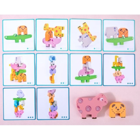Joc cu 10 animale din lemn de stivuit in echilibru, Joynix [6]