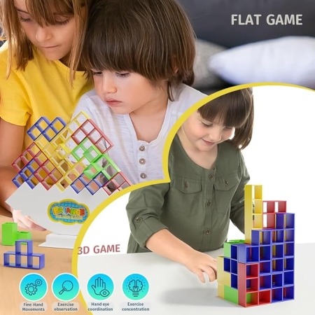 Joc de stivuire distractiv si captivant, Constructie blocuri Tetris in echilibru, 64 de piese, Joynix [4]