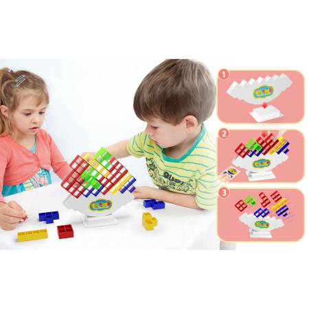 Joc de stivuire distractiv si captivant, Constructie blocuri Tetris in echilibru, 64 de piese, Joynix [3]