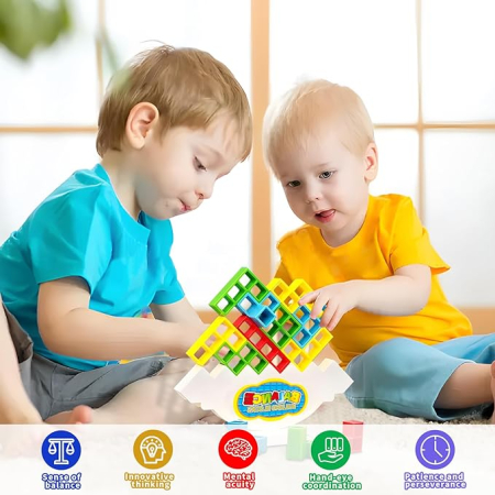 Joc de stivuire distractiv si captivant, Constructie blocuri Tetris in echilibru, 64 de piese, Joynix [6]