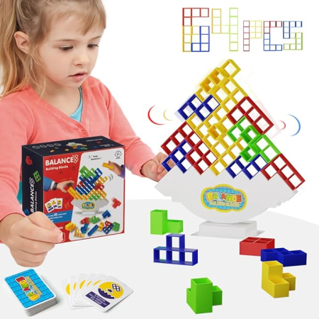 Joc de stivuire distractiv si captivant, Constructie blocuri Tetris in echilibru, 64 de piese, Joynix [5]