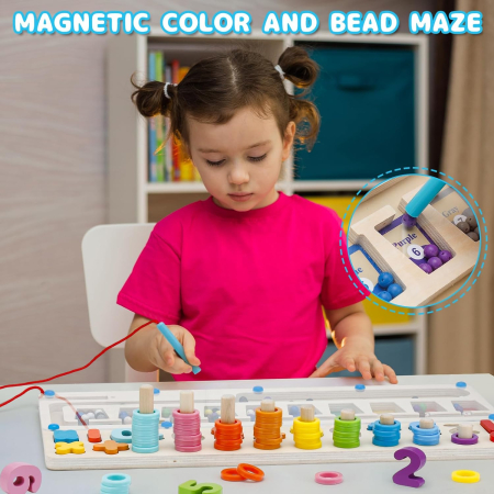 Joc Educativ din Lemn, Labirint Montessori, Cifre, Margele si Stilou Magnetic, Stivuire Piese [6]