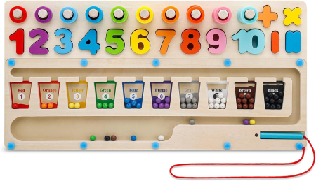 Jocuri Educative și Logice - Joc Educativ din Lemn, Labirint Montessori, Cifre, Margele si Stilou Magnetic, Stivuire Piese