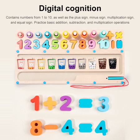 Joc Educativ din Lemn, Labirint Montessori, Cifre, Margele si Stilou Magnetic, Stivuire Piese [2]