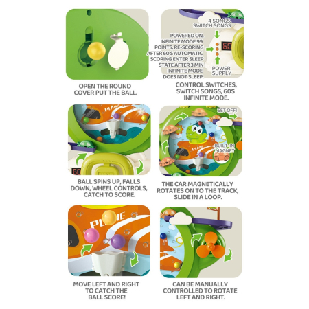 Joc Interactiv 2 in 1, Joynix, Labirint cu Bile si Tobogan cu Masinute, Model Dinozaur, Multicolor [3]