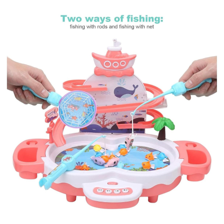 Joc interactiv de pescuit, Tobogan si Lift pentru Pestisori, 2 Undite si 2 Palete Incluse, Roz, Joynix [7]