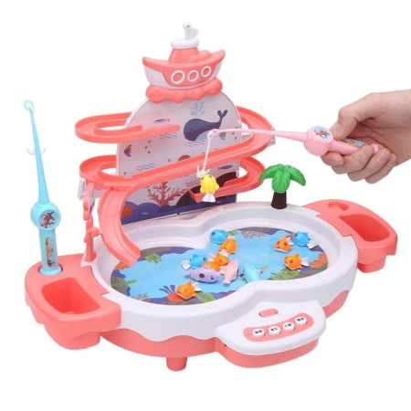 Joc interactiv de pescuit, Tobogan si Lift pentru Pestisori, 2 Undite si 2 Palete Incluse, Roz, Joynix [1]