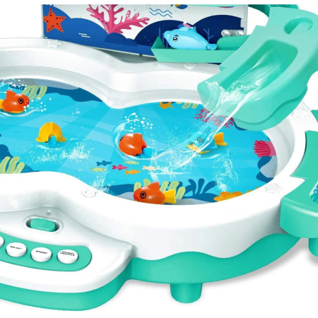 Joc interactiv de pescuit, Tobogan si Lift pentru Pestisori, 2 Undite si 2 Palete Incluse, Turcoaz, Joynix [3]