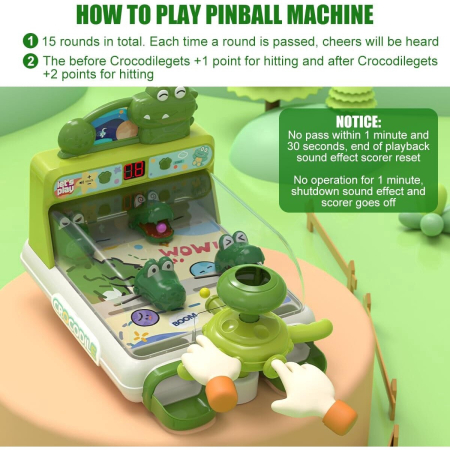 Joc Interactiv de Pinball Crocodil, 40 de Bile pentru Tintire si Distractie Nelimitata, Tabela de Scor, Verde [6]