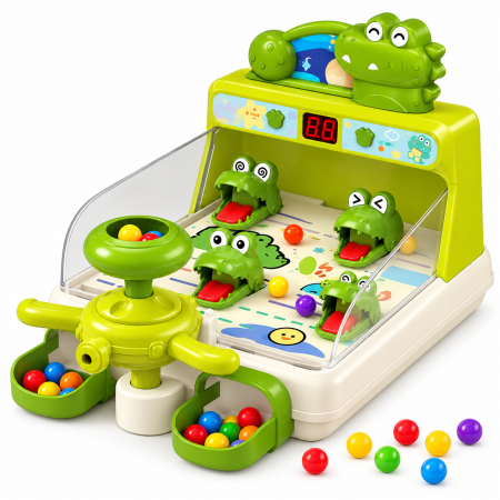 Jucării Interactive - Joc Pinball Electronic pentru Copii, Crocodil Interactiv cu 40 Bile, Lumini, Sunete si Tabela de Scor, Joynix