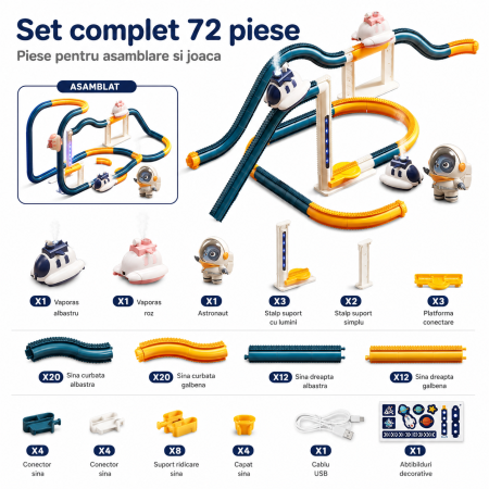 Jucarie Pista Modulara pentru Copii, 72 Piese, cu Vaporas Electric, Lumini, Traseu Spatial Interactiv si Efect de Abur [4]