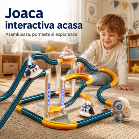 Jucarie Pista Modulara pentru Copii, 72 Piese, cu Vaporas Electric, Lumini, Traseu Spatial Interactiv si Efect de Abur [2]