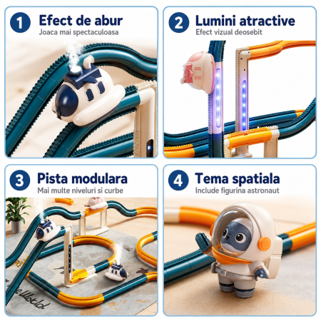 Jucarie Pista Modulara pentru Copii, 72 Piese, cu Vaporas Electric, Lumini, Traseu Spatial Interactiv si Efect de Abur [3]