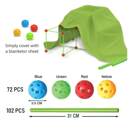 Kit de constructie Fort pentru copii, 174 piese, Jucarie educationala pentru interior si aer liber, DYI, Joynix [1]