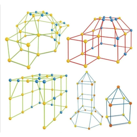 Jocuri Educative și Logice - Kit de constructie Fort pentru copii, 174 piese, Jucarie educationala pentru interior si aer liber, DYI, Joynix