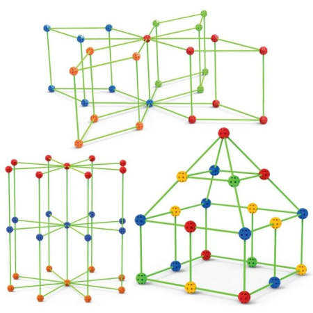 Kit de constructie Fort pentru copii, 174 piese, Jucarie educationala pentru interior si aer liber, DYI, Joynix [2]