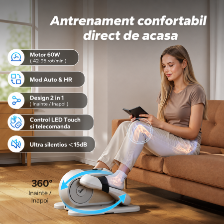 Mini Bicicleta Eliptica Electrica pentru Birou si Acasa, 12 Viteze, Telecomanda, Silentioasa, Display HD, Antrenament Picioare si Circulatie [3]
