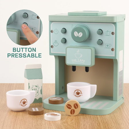 Montessori Café Junior - Set de Joaca cu Espressor din Lemn, Capsule, Cani si Accesorii, Joynix [3]