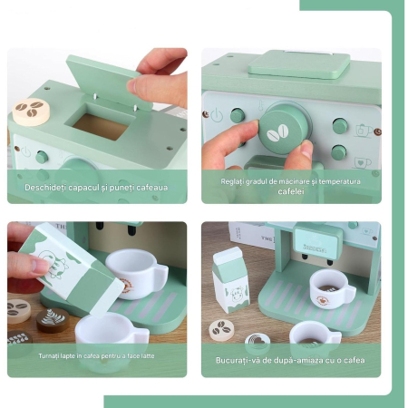 Montessori Café Junior - Set de Joaca cu Espressor din Lemn, Capsule, Cani si Accesorii, Joynix [1]