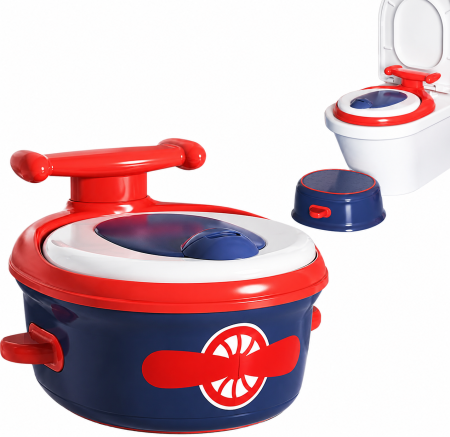 Articole și Jucării pentru Bebeluși - Olita Multifunctionala 4 in 1 pentru Copii, Sezut Moale din Poliuretan, Reductor Toaleta, Scaunel de Sprijin, Model Avion / Marin