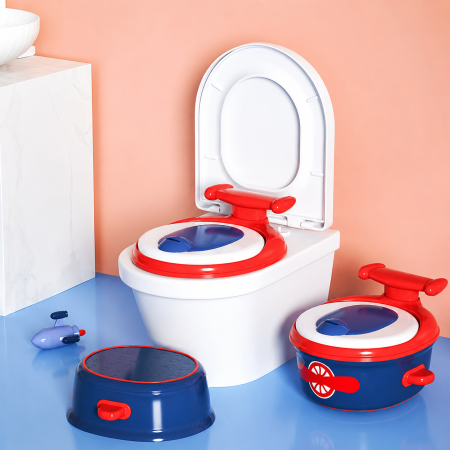 Olita Multifunctionala 4 in 1 pentru Copii, Sezut Moale din Poliuretan, Reductor Toaleta, Scaunel de Sprijin, Model Avion / Marin [2]