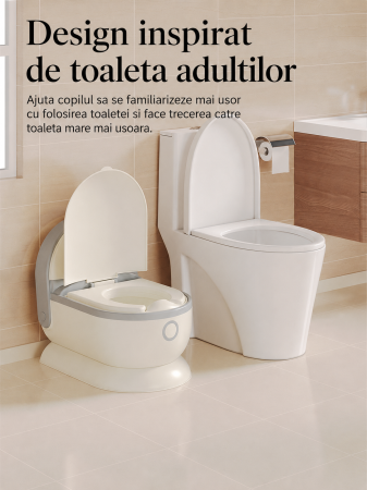 Olita pentru Copii tip Toaleta, cu Sezut Moale, Vas Detasabil, Baza Antialunecare, Protectie Anti-Stropire, 38 x 28 x 38 cm, Crem/Gri [1]