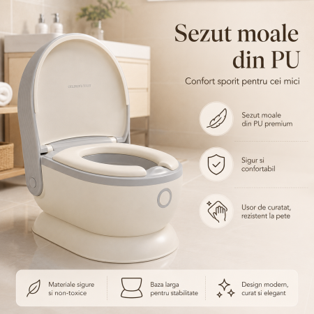 Olita pentru Copii tip Toaleta, cu Sezut Moale, Vas Detasabil, Baza Antialunecare, Protectie Anti-Stropire, 38 x 28 x 38 cm, Crem/Gri [6]