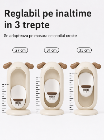Pisoar Educativ pentru Baieti, Reglabil pe Inaltime in 3 Trepte, 27-35 cm, Recipient Detasabil, Usor de Curatat, Model Catelus, Crem [3]