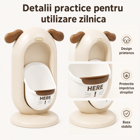 Pisoar Educativ pentru Baieti, Reglabil pe Inaltime in 3 Trepte, 27-35 cm, Recipient Detasabil, Usor de Curatat, Model Catelus, Crem [4]