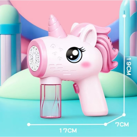 Pistol pentru Baloane de Sapun cu Rezervor pentru Solutie, Explozie de Bule, Model Unicorn Roz [2]