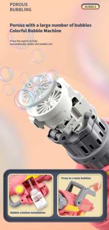 Pistol pentru baloane de sapun cu Rezervor pentru solutie, Milioane de baloane, Roz [5]